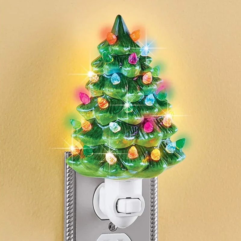 Ceramic Christmas Tree Night Light with Colorful Bulbs