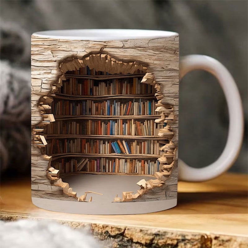3D Ceramic Library Mug for Book Lovers