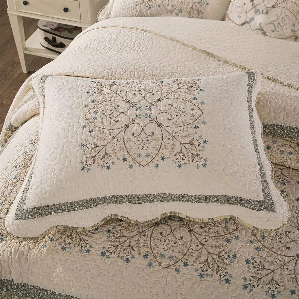Elegant Reversible Embroidered Patchwork Coverlet Set