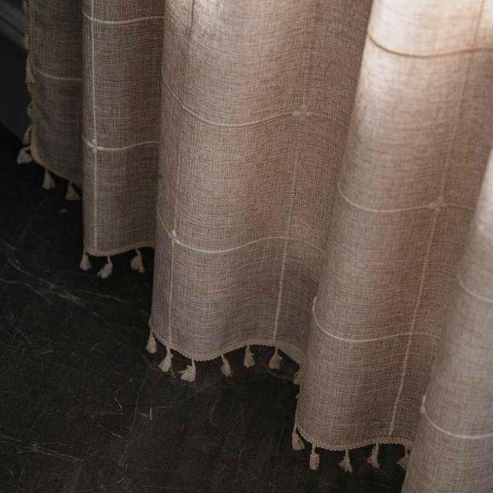 Tassel Plaid Semi-Blackout Cotton Blend Drapes