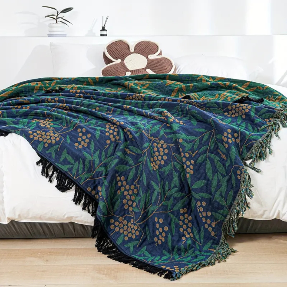 Reversible Cotton Begonia Fruit Tassel Blanket