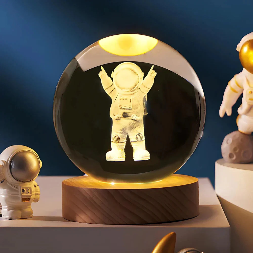 LED 3D Galaxy Crystal Night Light with Wooden Base