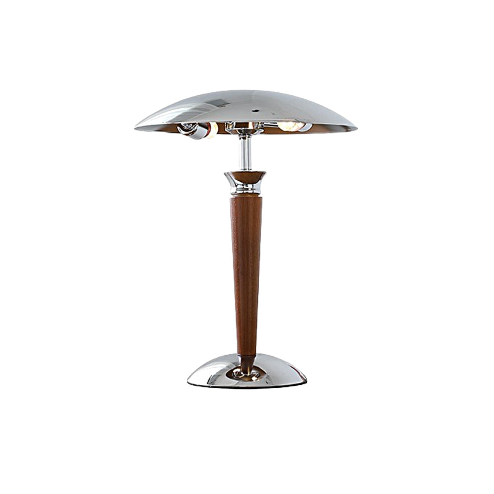 Retro Mushroom Table Lamp with Dimming Function in Chrome and Wood