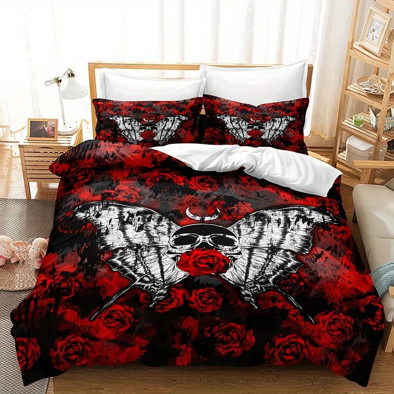 Skull and Rose Duvet Cover Set