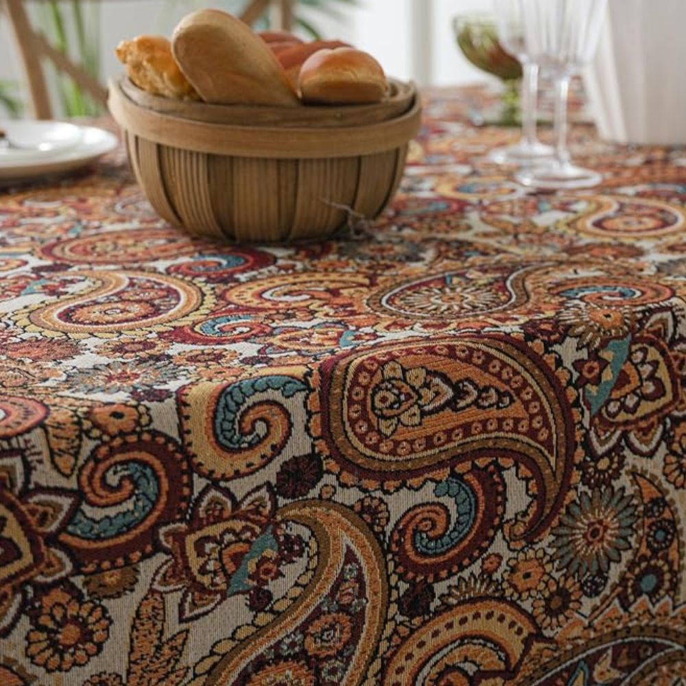 Amber Paisley Fringed Tablecloth