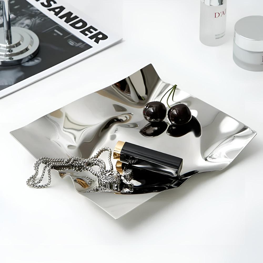 Sculpted Chrome Accent Tray for Jewelry and Accessories