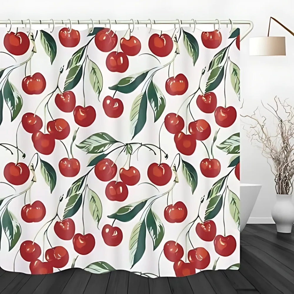 Waterproof Cherry Print Shower Curtain