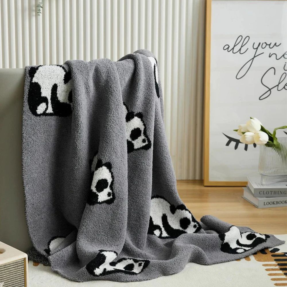 Kawaii Panda Jacquard Knit Blanket