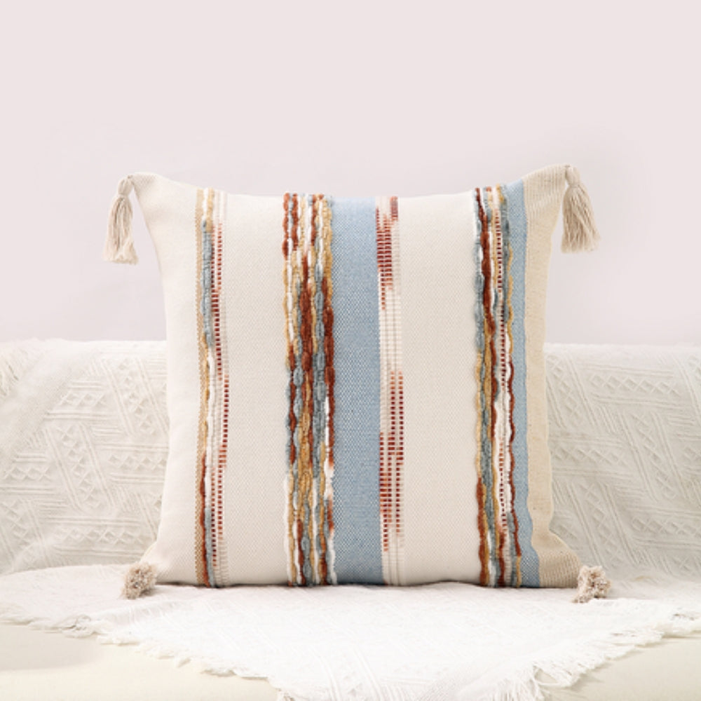 Double-Sided Boho Stripe Cushion Cover with Tassels