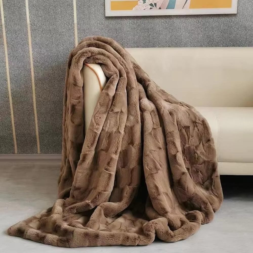 Plush Double-Layer Faux Fur Throw Blanket