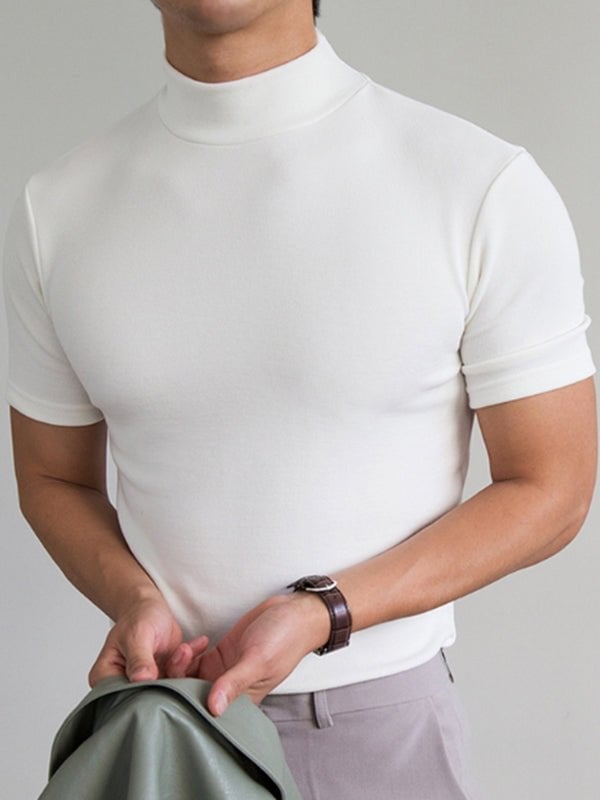 Men's Slim Fit High Collar T-Shirt in Breathable Cotton Blend