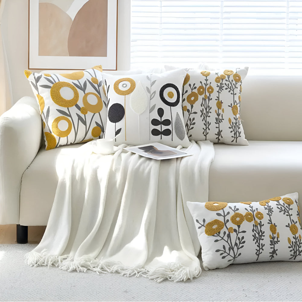 Embroidered Floral Cushion Cover 18x18 Inch