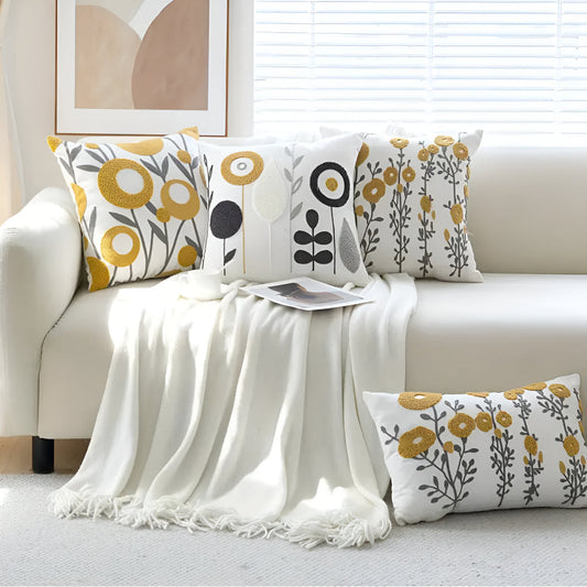 Embroidered Floral Cushion Cover 18x18 Inch