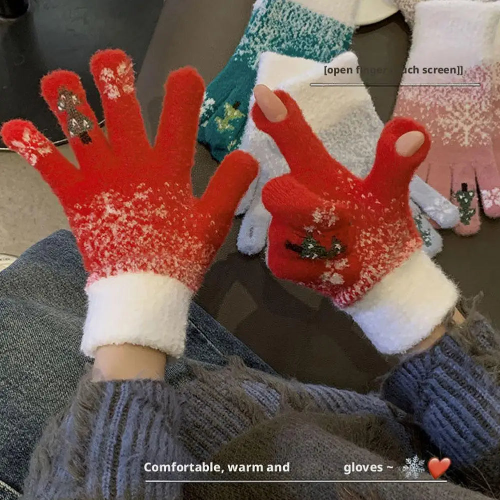 Fleece Lined Convertible Fingerless Gloves with Festive Design