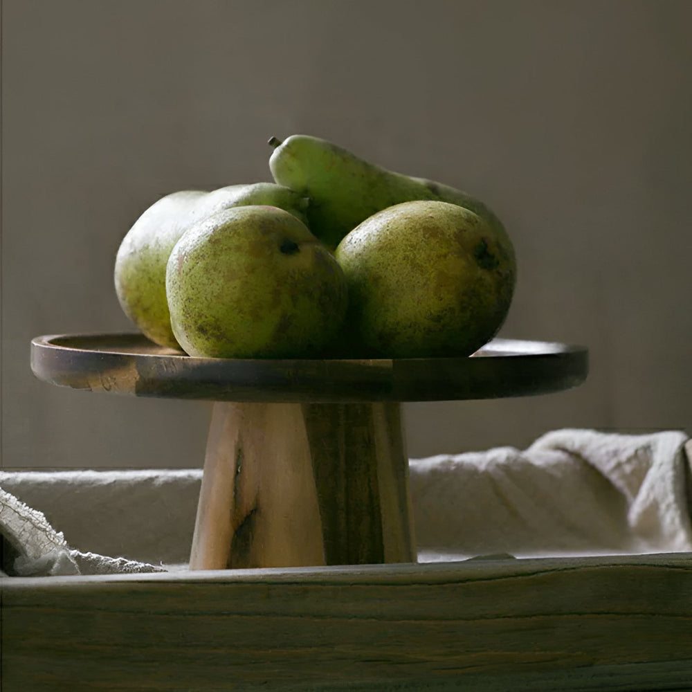Round High Stand Wooden Cake Plate in Natural Finish