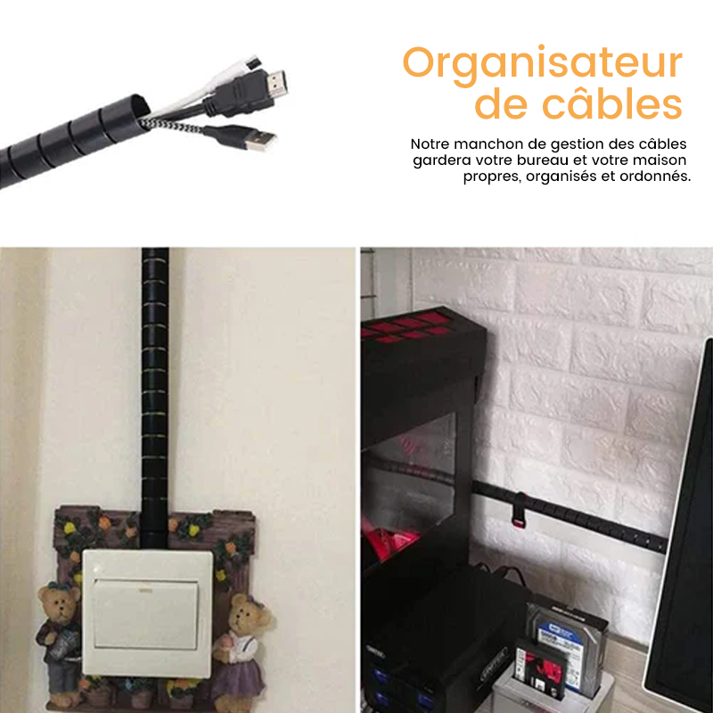 Spiral Cable Management Sleeve - Flexible Wire Organizer