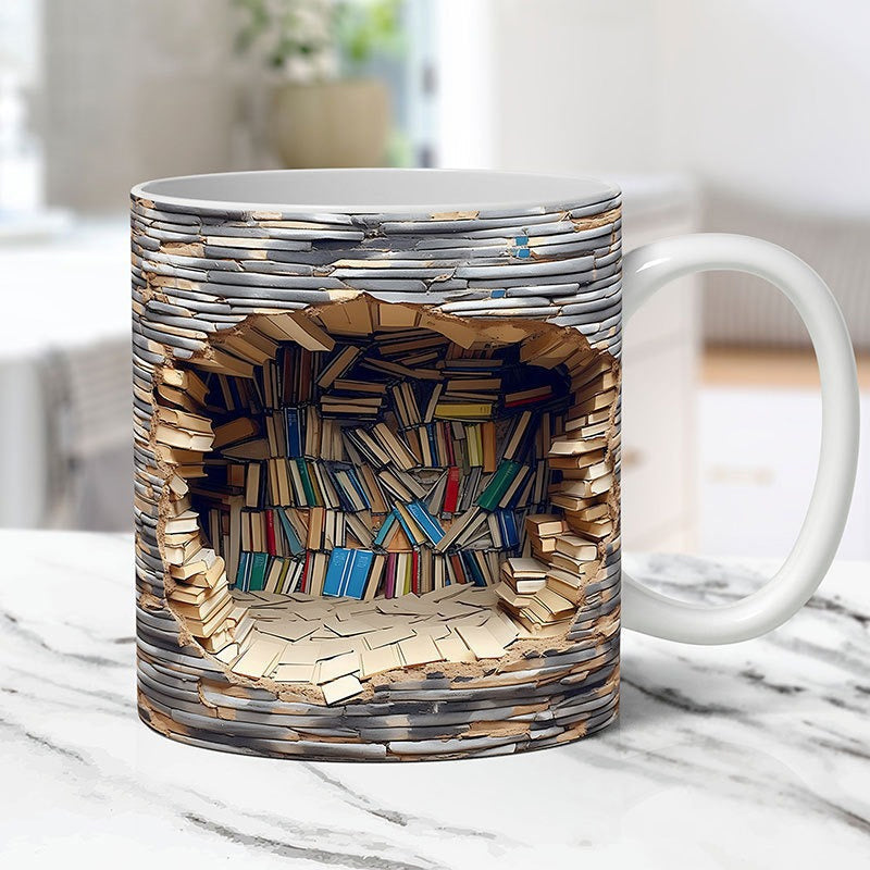 3D Ceramic Library Mug for Book Lovers