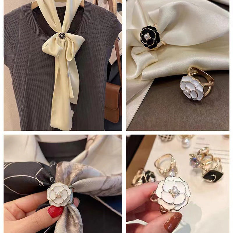 Silk Camellia Scarf Closure Accessory