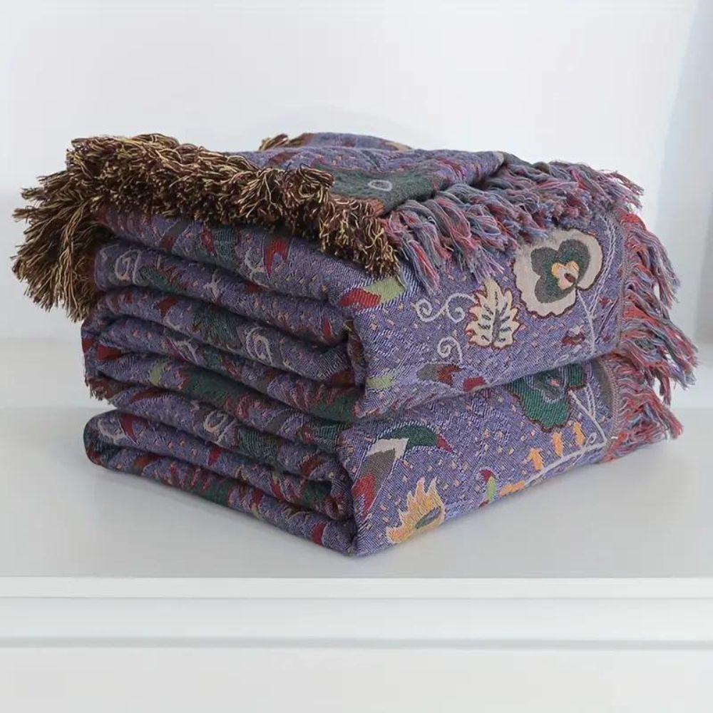 Peacock Pattern Cotton Tassel Throw Blanket