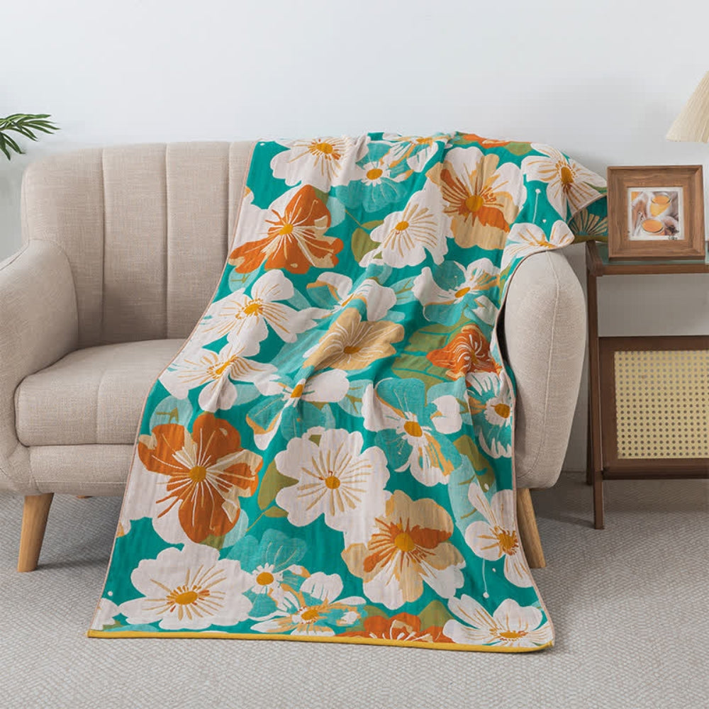 Tropical Floral Cotton Gauze Bath Towel