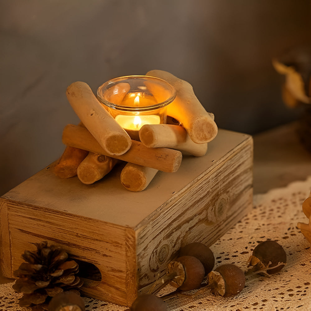 Driftwood Tealight Candle Holder with Glass Insert