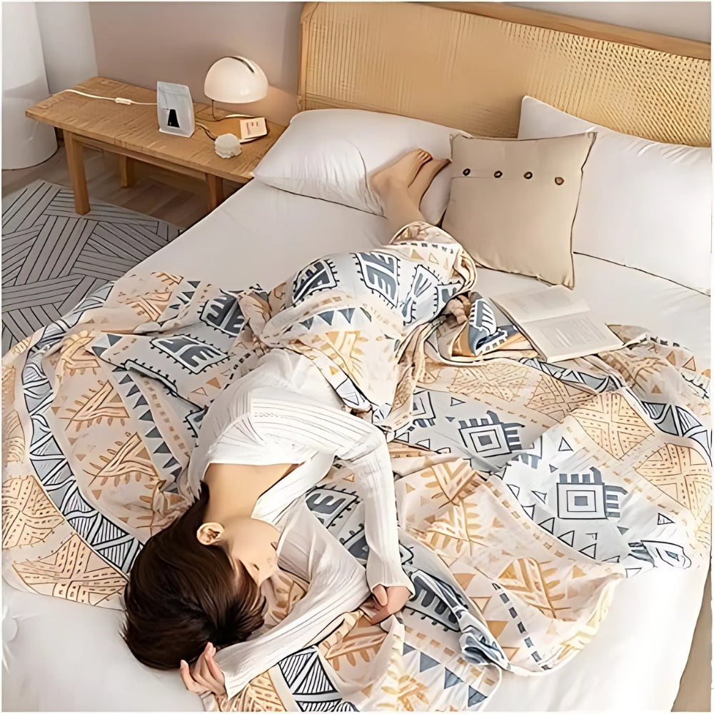 Pure Cotton Aztec Geometric Throw Blanket