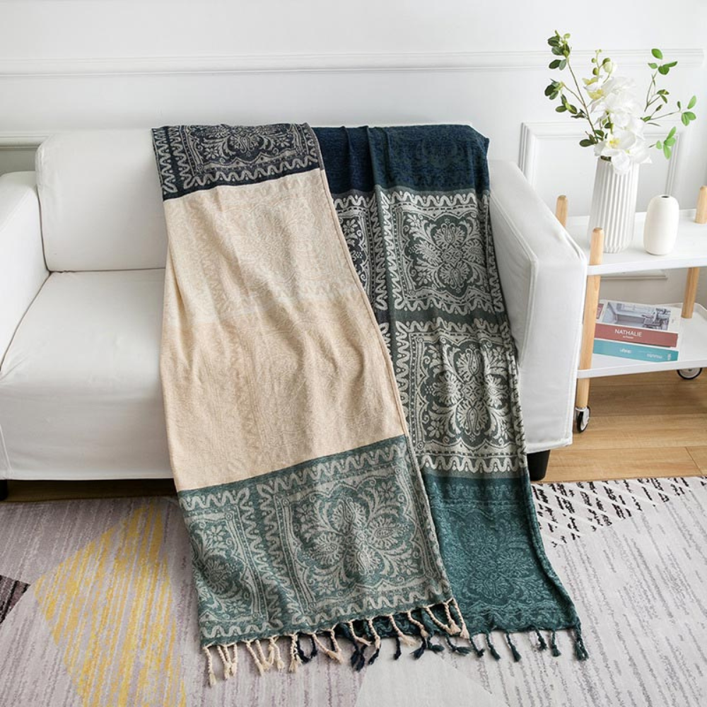Floral Tassel Chenille Bohemian Blanket