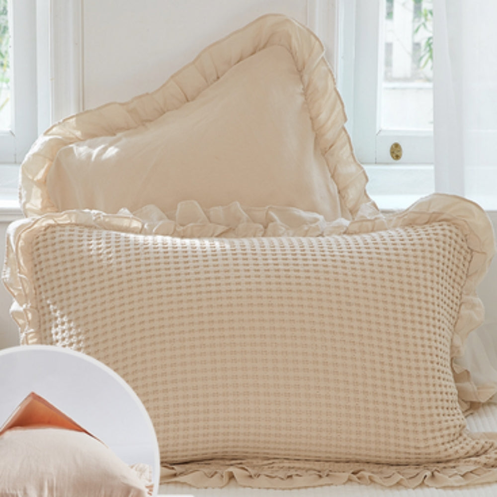 Waffle Weave Ruffle Cotton Pillowcases - 2 Pack