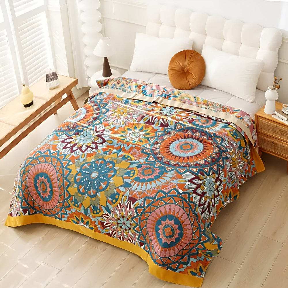 Floral Jacquard Cotton Bedspread Blanket