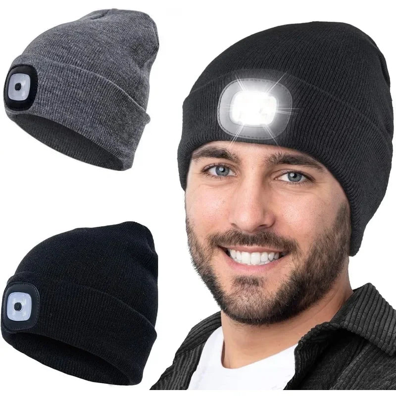 Rechargeable LED Winter Beanie Hat with 4 Bright Lights