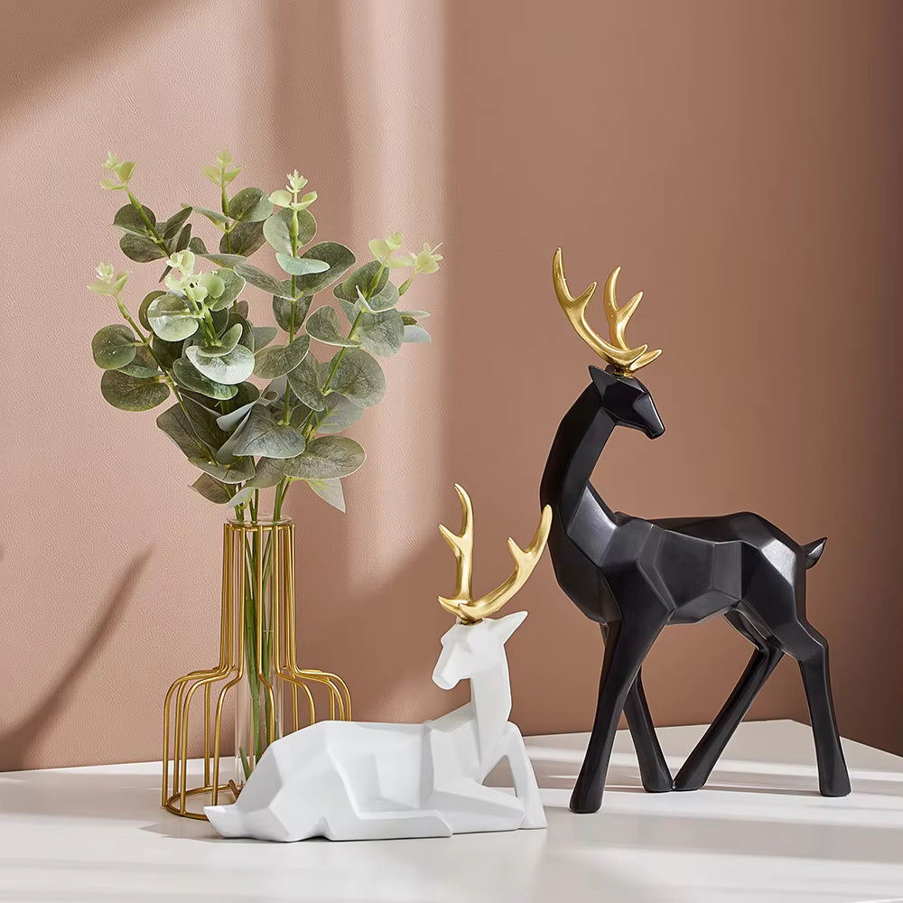 Geometric Resin Deer Figurine for Modern Home Decor