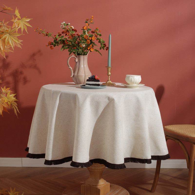 Minimalist Linen Tablecloth with Tassels for Indoor and Outdoor Use