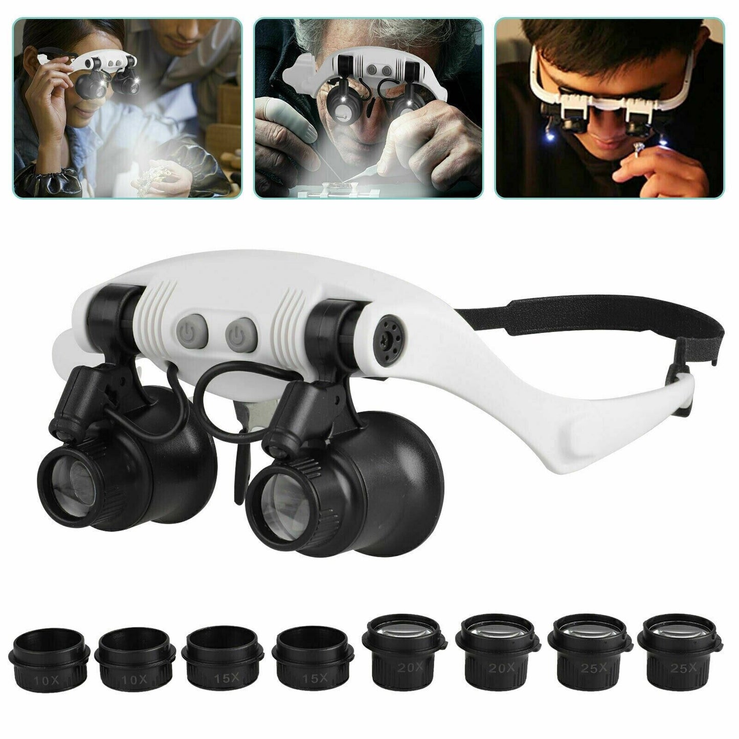 Headband Magnifier with LED Light and 4 Interchangeable Lenses