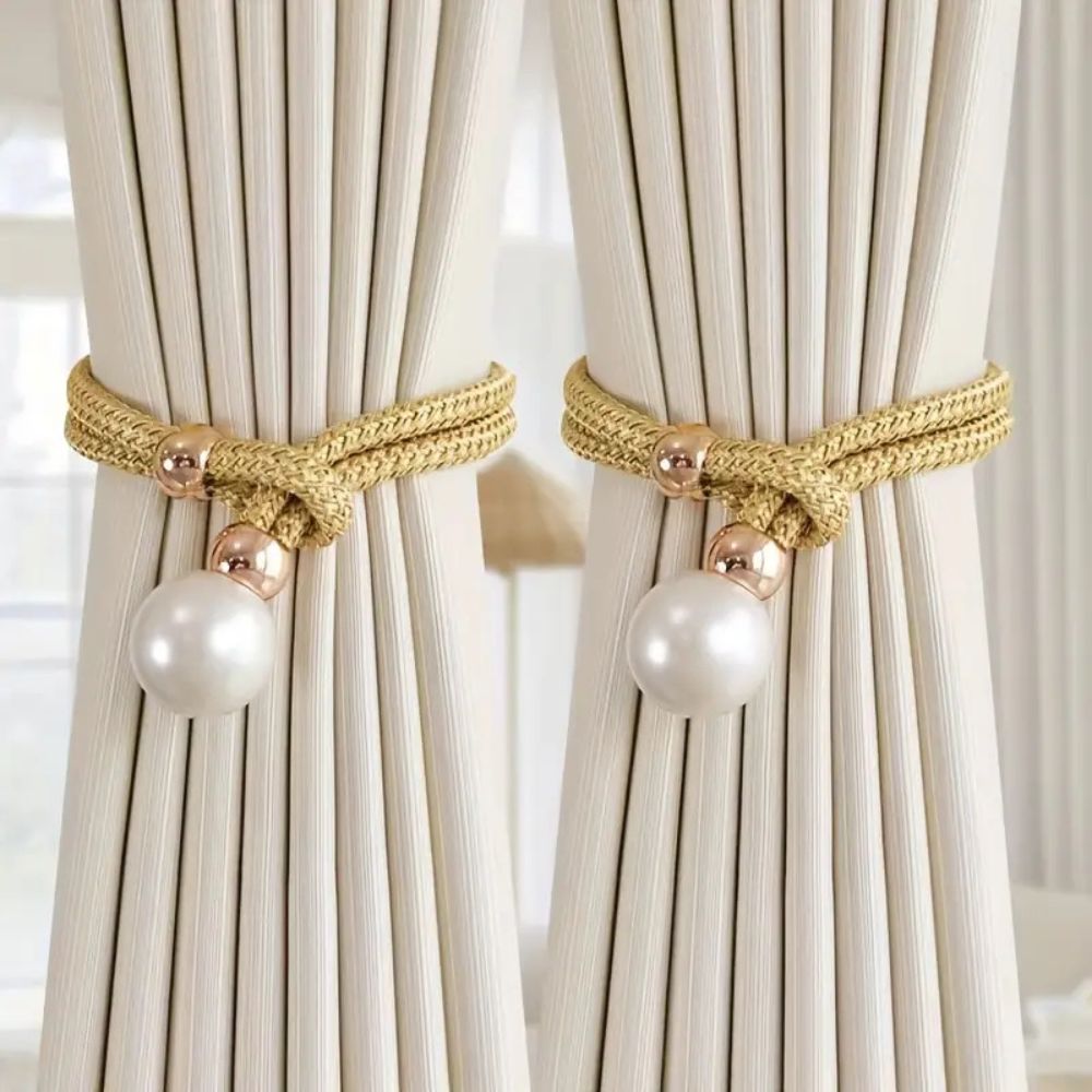 Adjustable Faux Pearl Curtain Tie Backs - 2 Piece Set