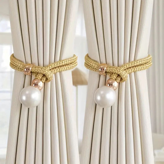 Adjustable Faux Pearl Curtain Tie Backs - 2 Piece Set
