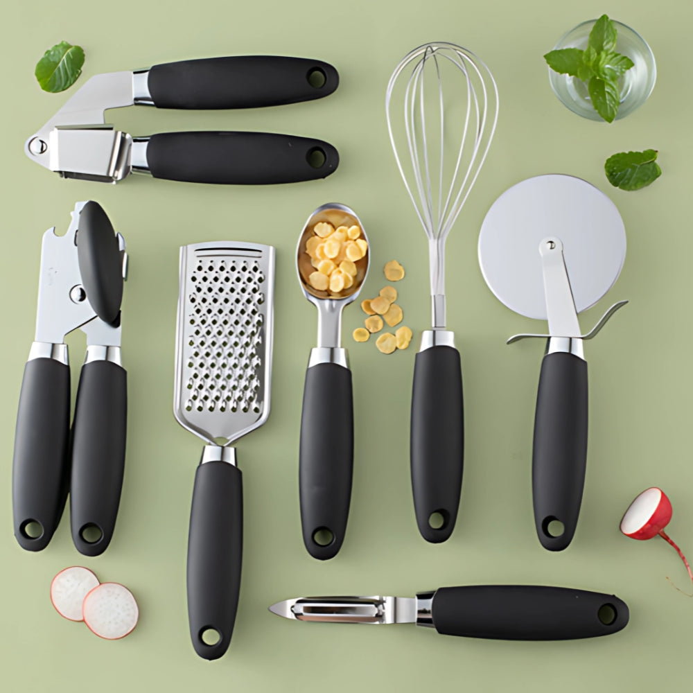 Rose Gold Stainless Steel Cooking Utensil Set with Silicone Handles