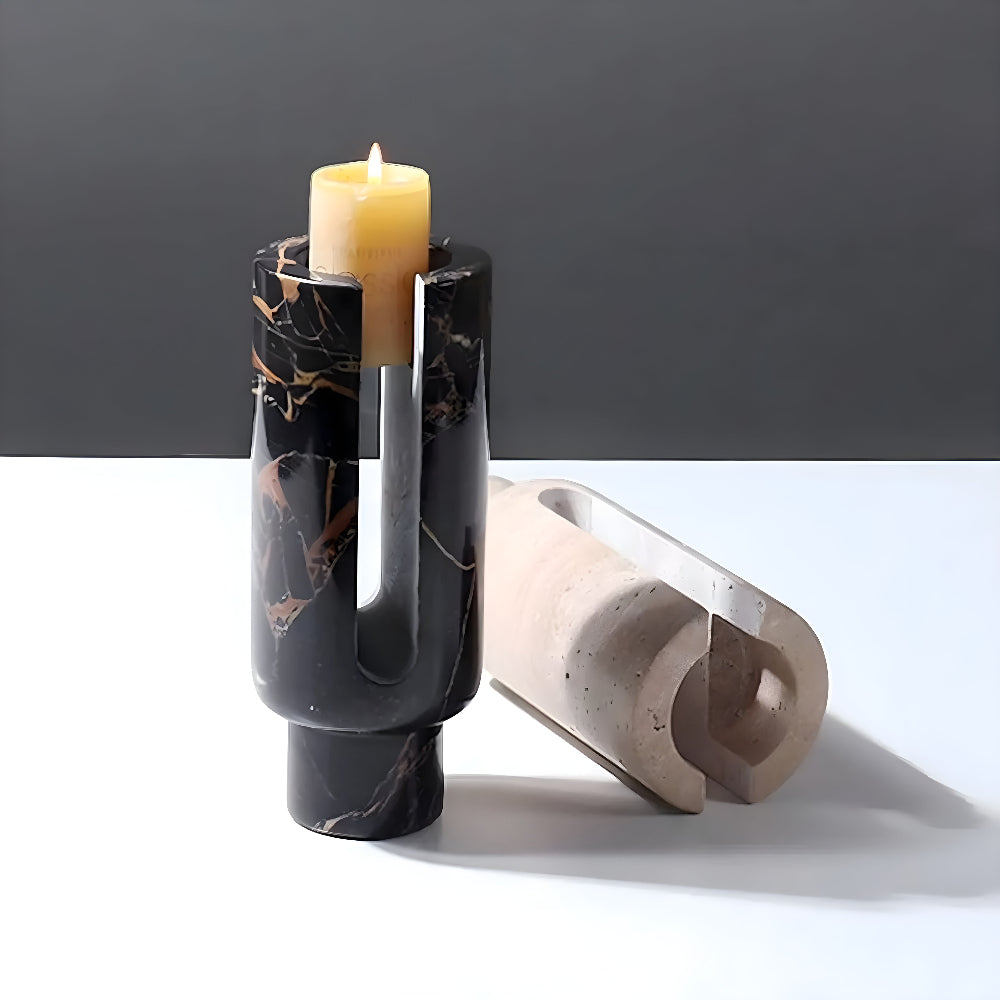 Modern Marble Candle Holder with Geometric Design