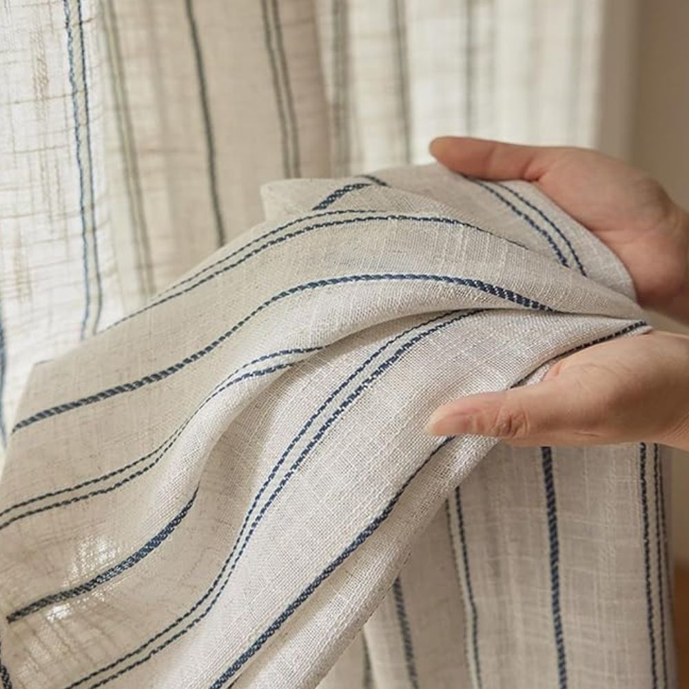 Semi-Sheer Vertical Stripe Microfiber Curtain