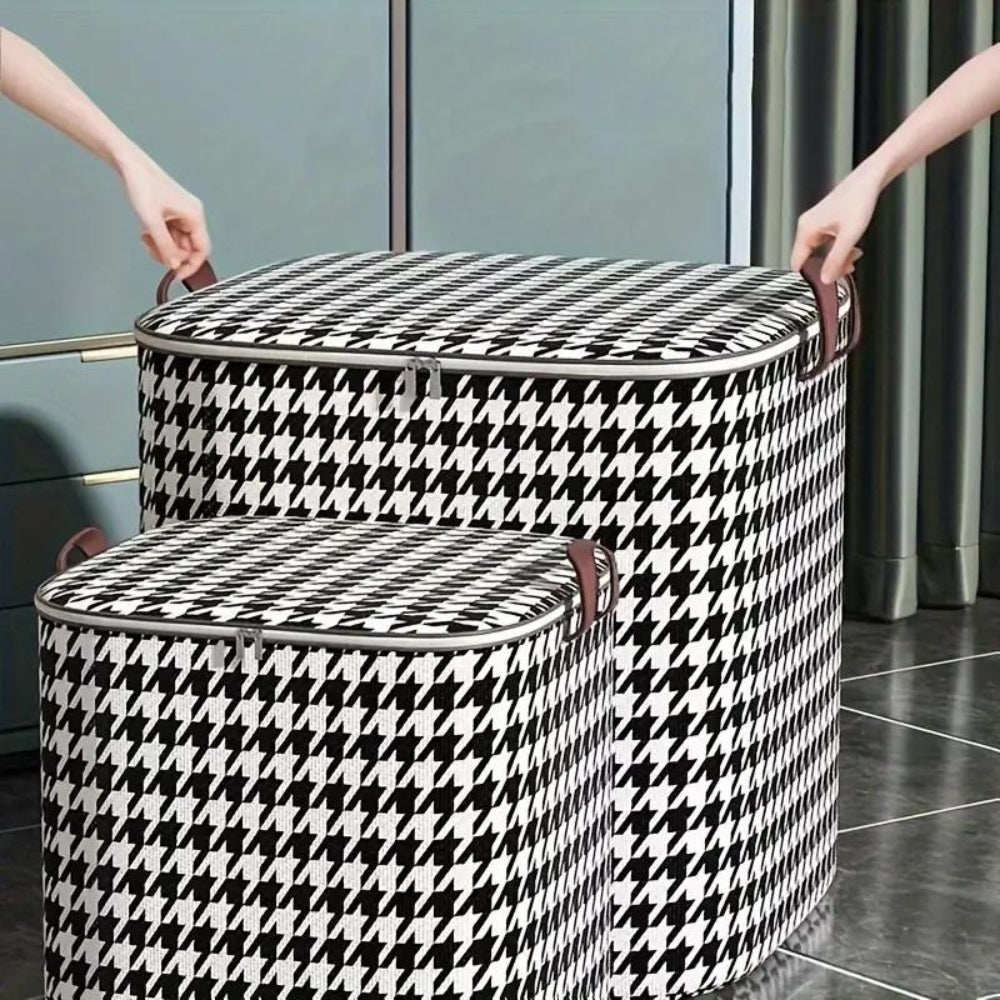 Houndstooth Collapsible Storage Box with Zipper Closure