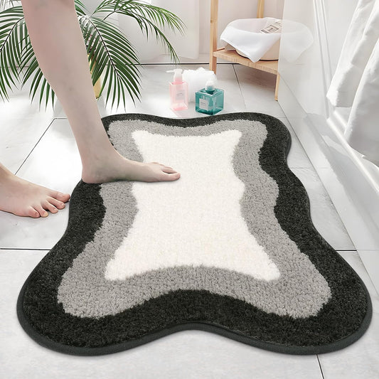 Black Gradient Non-Slip Bath Mat, Soft Microfiber Shower Rug