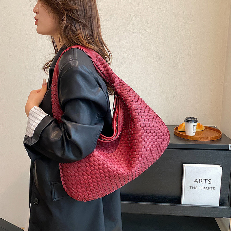 Elegant Woven Handbag for Women - Stylish PU Leather Tote