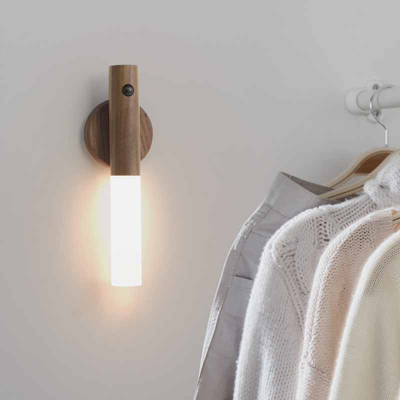 Rechargeable Motion Sensor Night Light - Modern Wood Wall Lamp