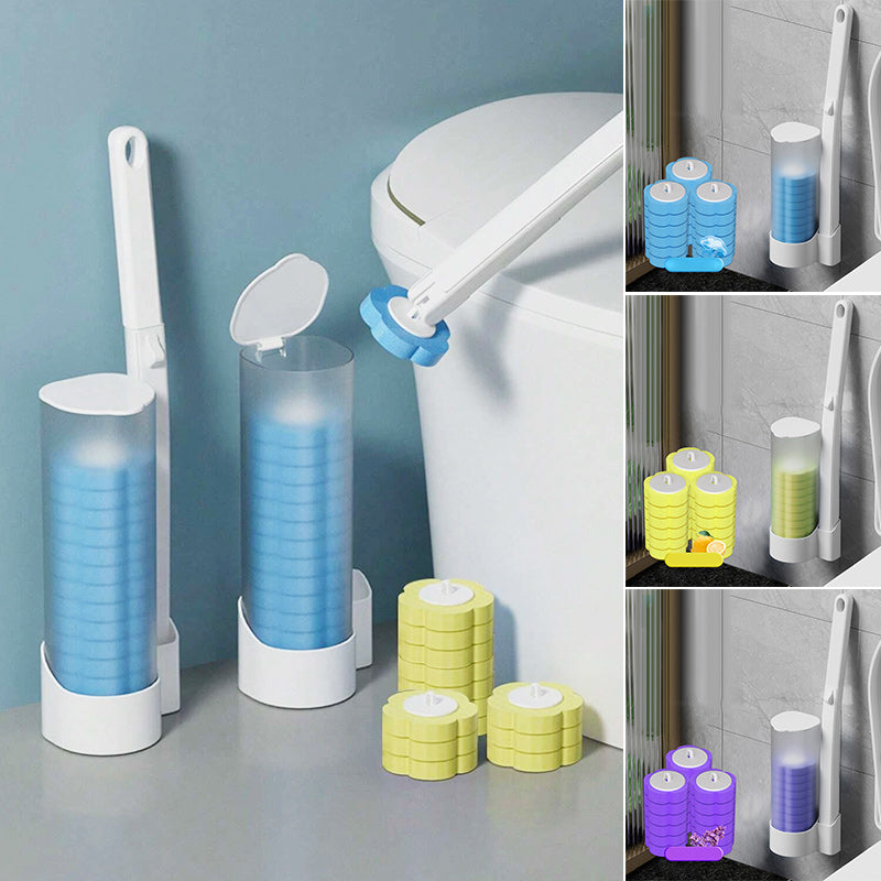 Disposable Toilet Cleaning Brush Set with Sponge Heads and Holder