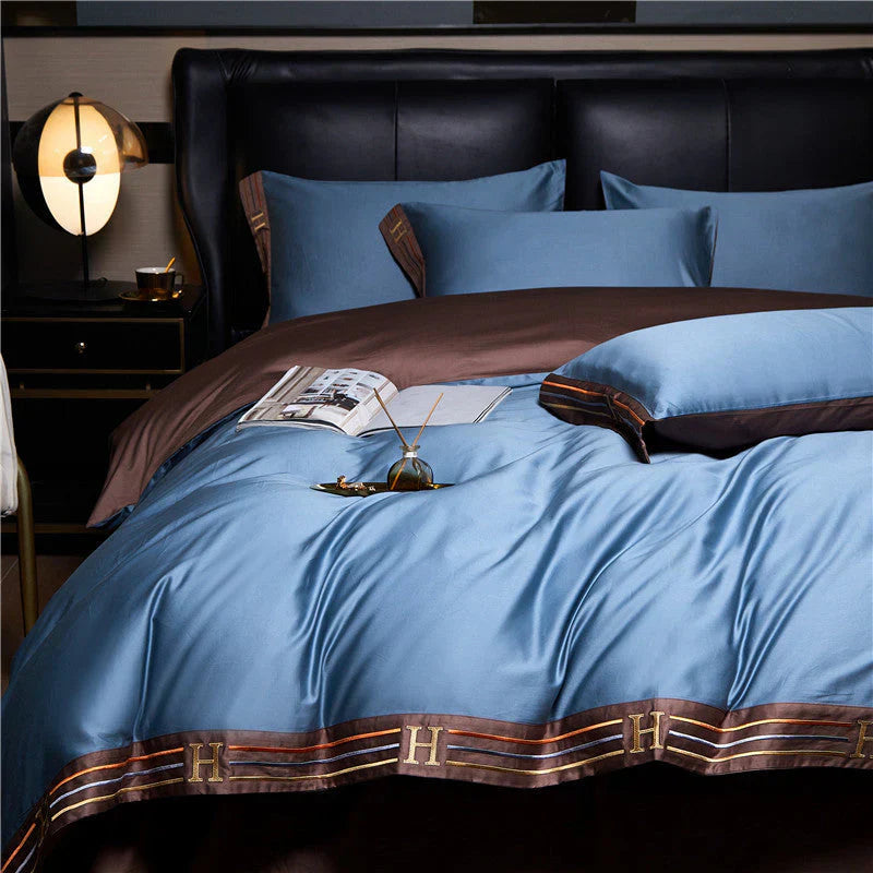 Luxury Satin Cotton Bedding Set - 4-Piece Embroidered Collection