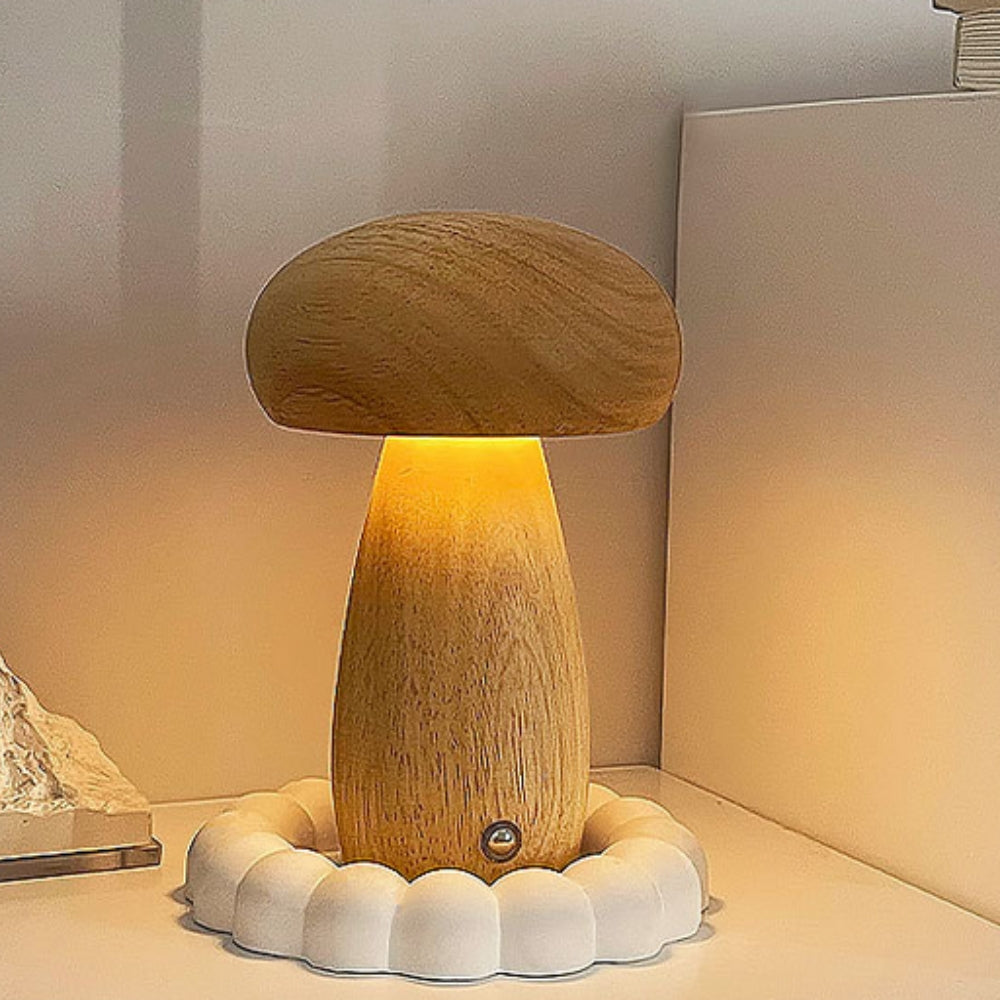 Rechargeable Wooden Mushroom Lamp with Adjustable Light Settings