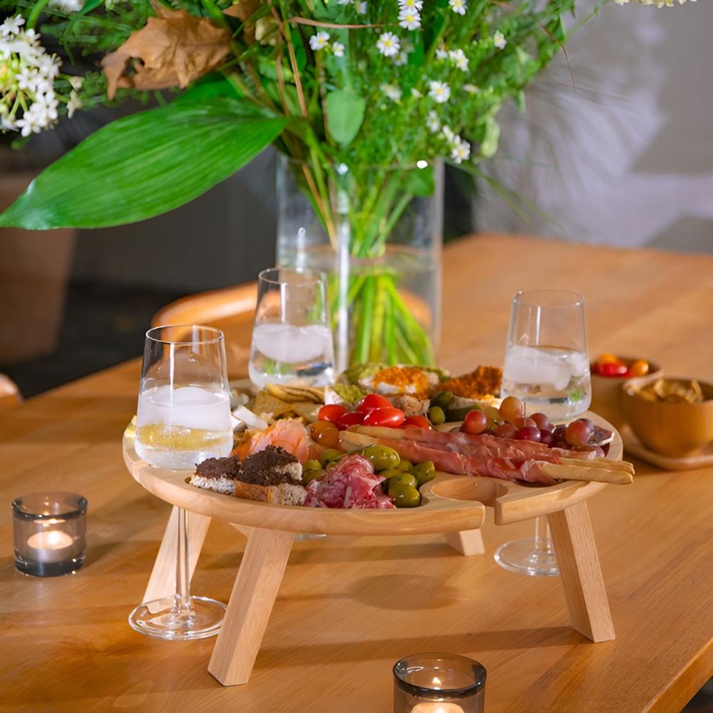 Foldable Picnic Table with Wine Glass Holders