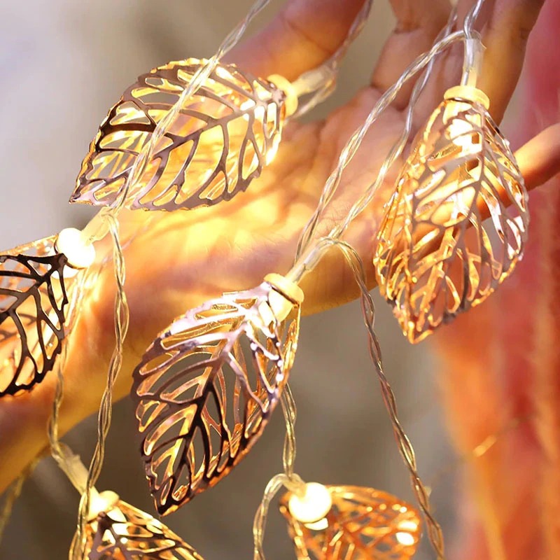 Golden Leaf Fairy Lights with USB or Battery Power