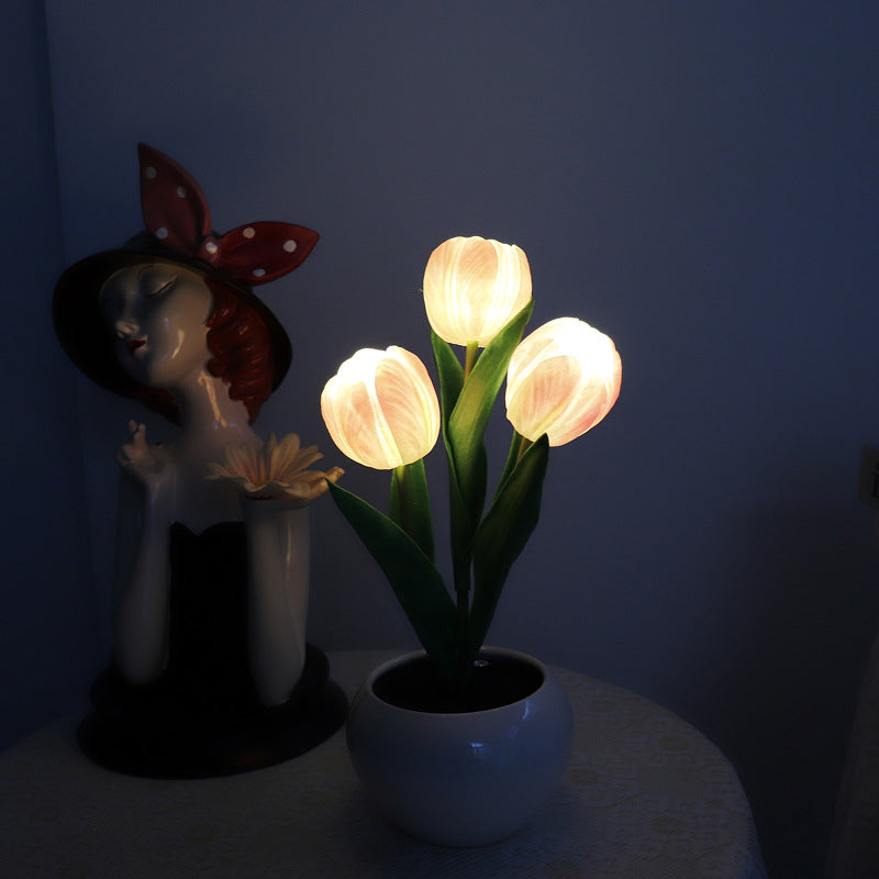 LED Tulip Nightstand Lamp - Ceramic Flower Table Light
