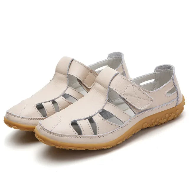 Leather Women's Velcro Sandals with Cushioned Sole