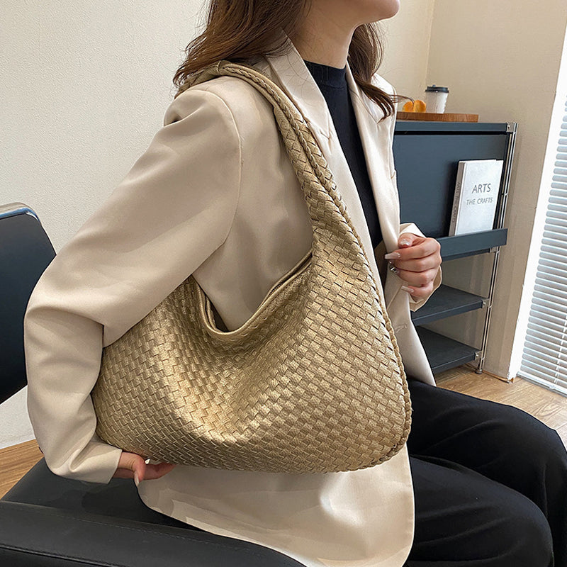 Elegant Woven Handbag for Women - Stylish PU Leather Tote